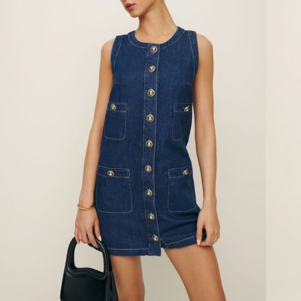 Reformation Women's Blue Tropez Denim Mini Dress 12 - Picture 5 of 11
